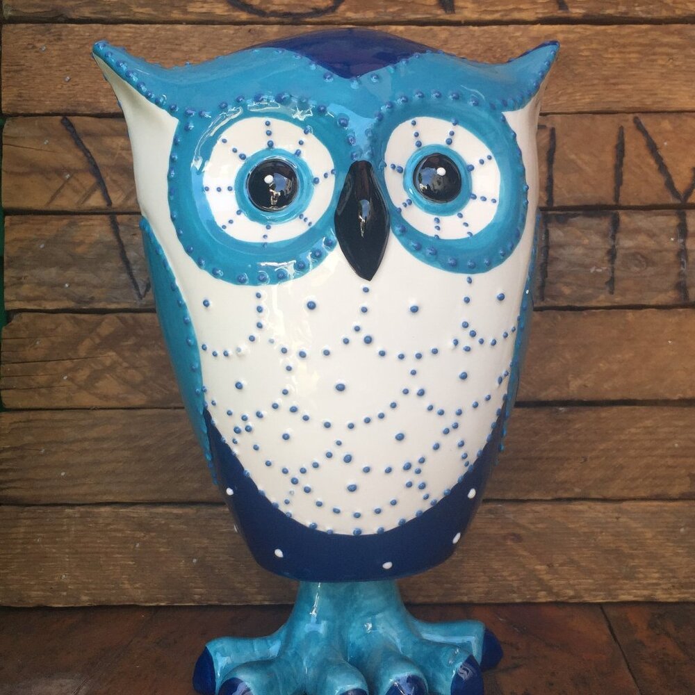 GreenEarth Ceramic Blue Bobble Owl Figurine & Long Scarf Set